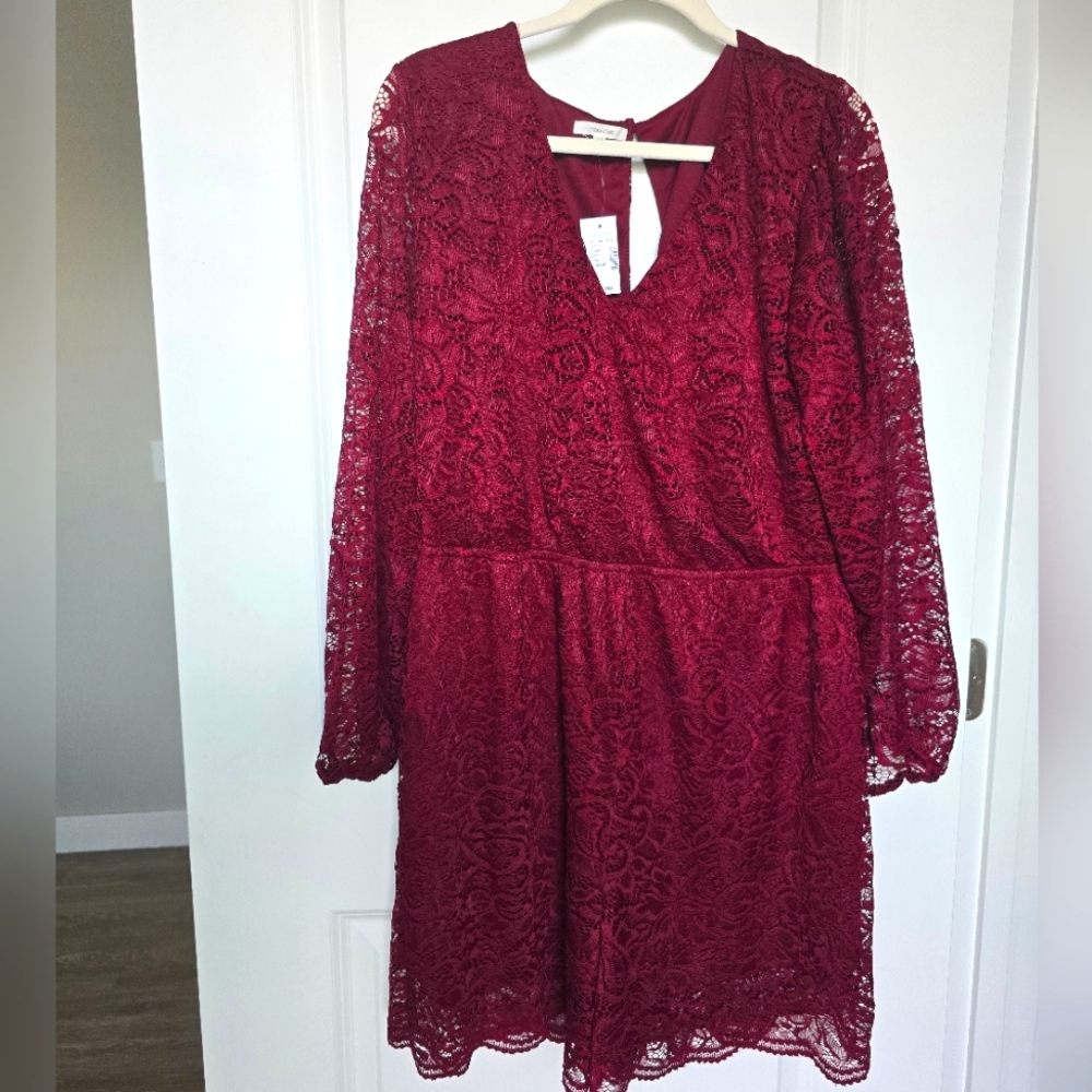 NWT, Maurices Red Lace Long Sleeve Romper